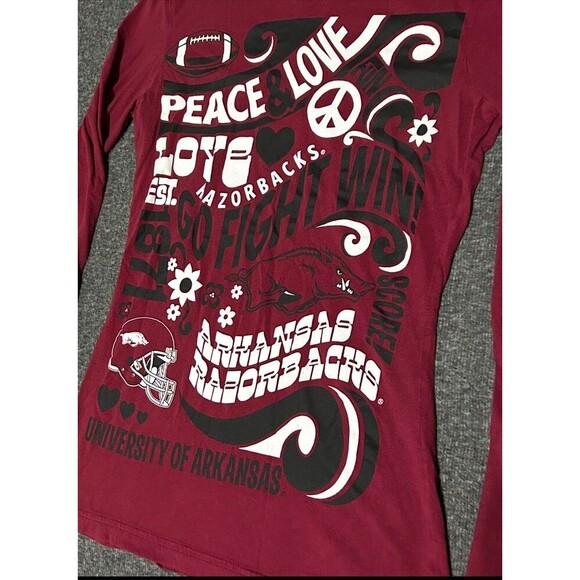 Creative Apparel Women's Arkansas Razorbacks Long Sleeve Tee Football Red (Sz S) - Picture 2 of 9